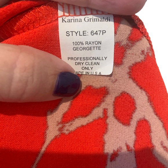 Revolve Karina Grimaldi Red Orange Jumpsuit V neck Patterned Pantsuit Style - Picture 8 of 11